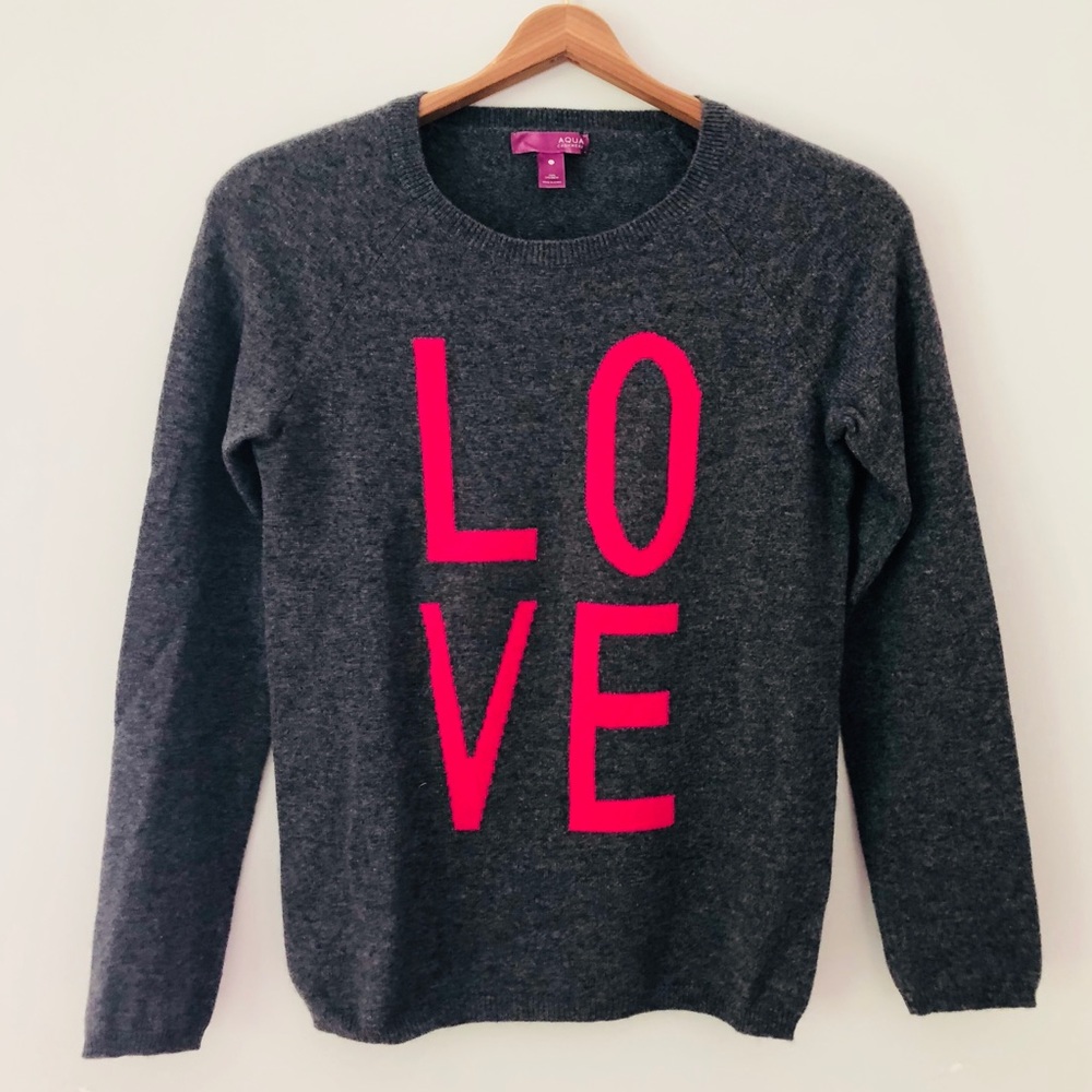 Bloomingdales Aqua Cashmere Love Crew Sweater